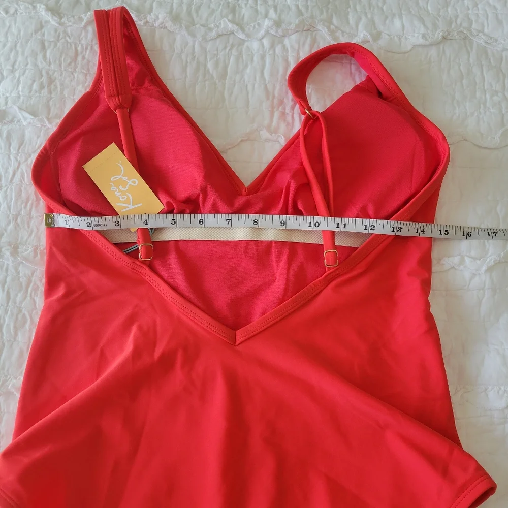Kona Sol Bright Red One Piece Swimsuit L NWT Deep Plunge High Cut Leg - Picture 3 of 3
